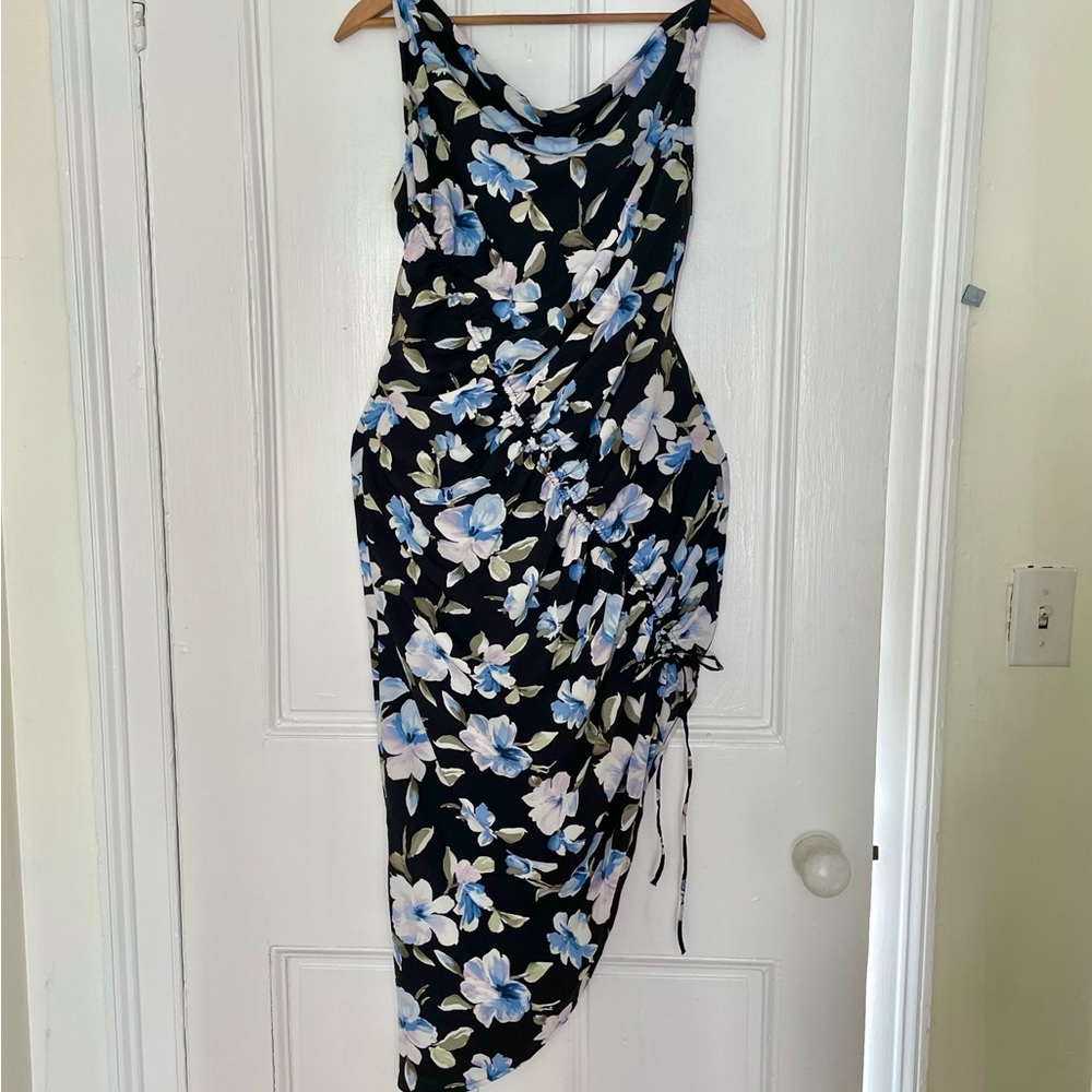 NEW Abercrombie & Fitch floral satin cowl neck midi wedding guest dress